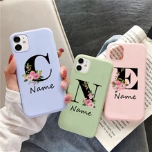 Flowers Diy For iphone 11 12 13 Pro Mini Phone Case Custom Capital Letters Name For X XS Max XR 7 8 Plus SE New Silicone Cover
