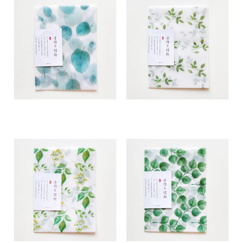 

3PCS/ Set Plant Printing Sulfuric Acid Paper Envelope with 4 Seal Stickers, Translucent Frosting, 150x100mm for Invitations