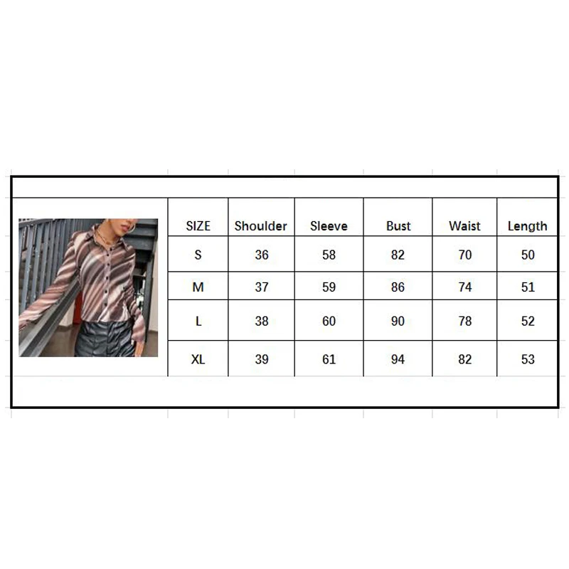 

Fashion Women Striped Long Sleeve Blouse Summer Autumn Sexy See-Through Turn-Down Collar Slim Shirt Tops for Women Brown