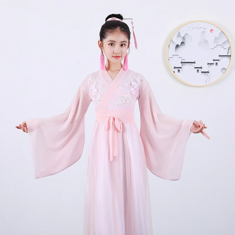 

Традиционный китайский костюм, детская одежда, традиционные танцевальные костюмы династии ханьфу Тан, фольклорное сказочное платье, розов...