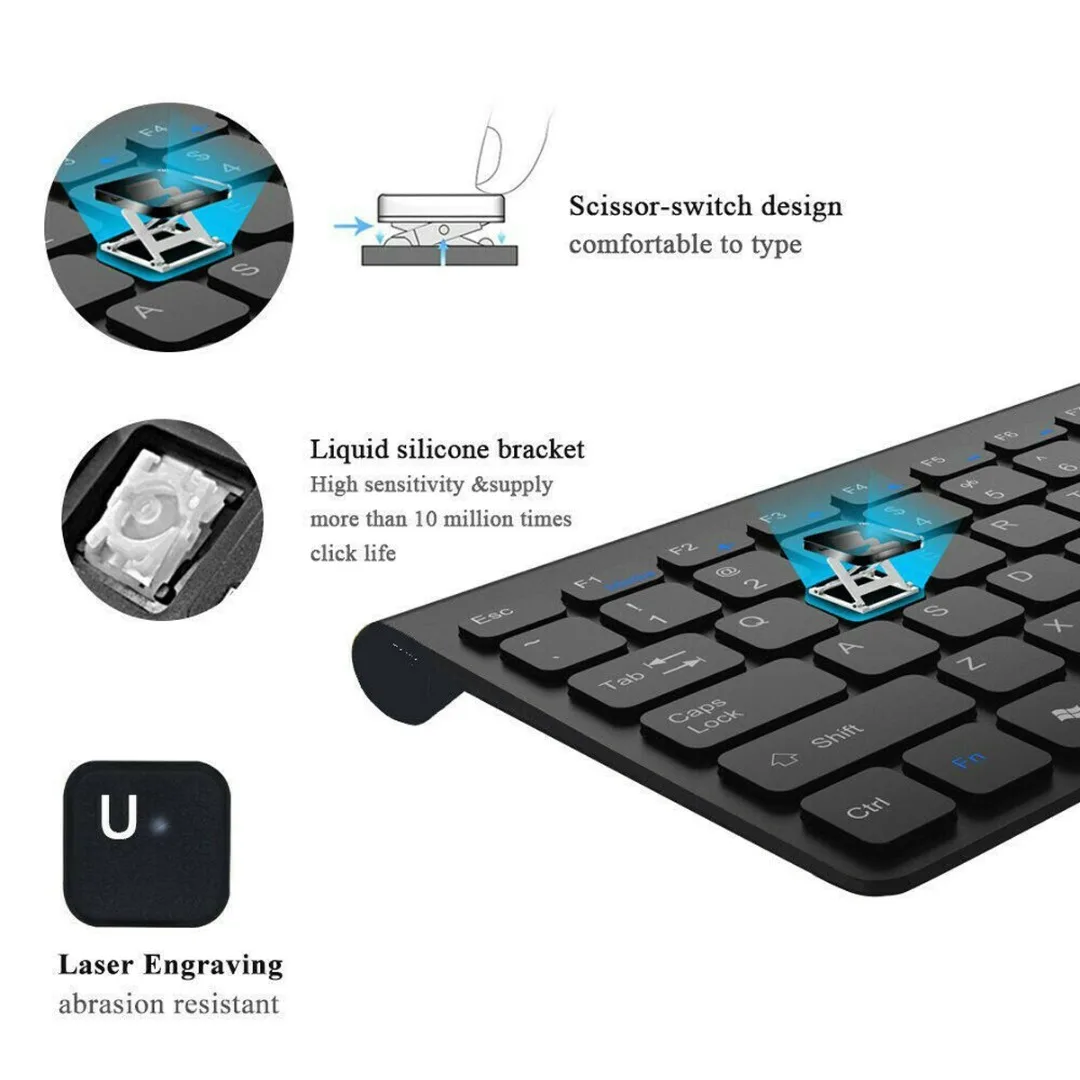 

Universal Slim 2.4GHz Wireless Keyboard & Mouse Set With Receiver Wireless keyboard and mouse set Ergonomic design For PC Laptop