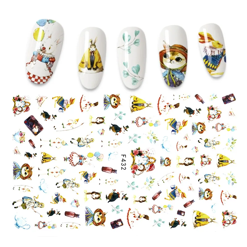 Новые 3D наклейки для ногтей цветок кролик девочка мультфильм маникюр Дизайн