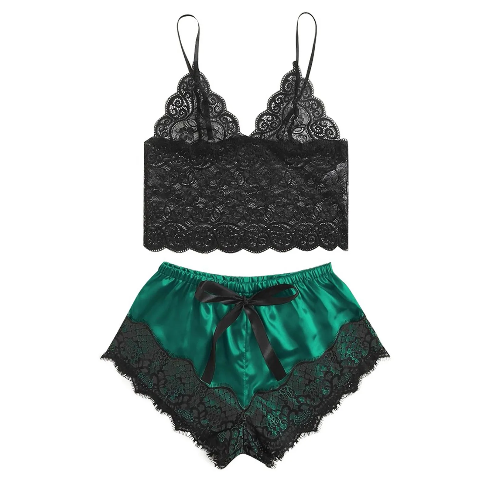

Sexy Lace Lingerie Silk Underwear Sleepwear Set Women Fashion Sleeveless Underwear Pajamas Satin Panties Set Solid Corset Mujer