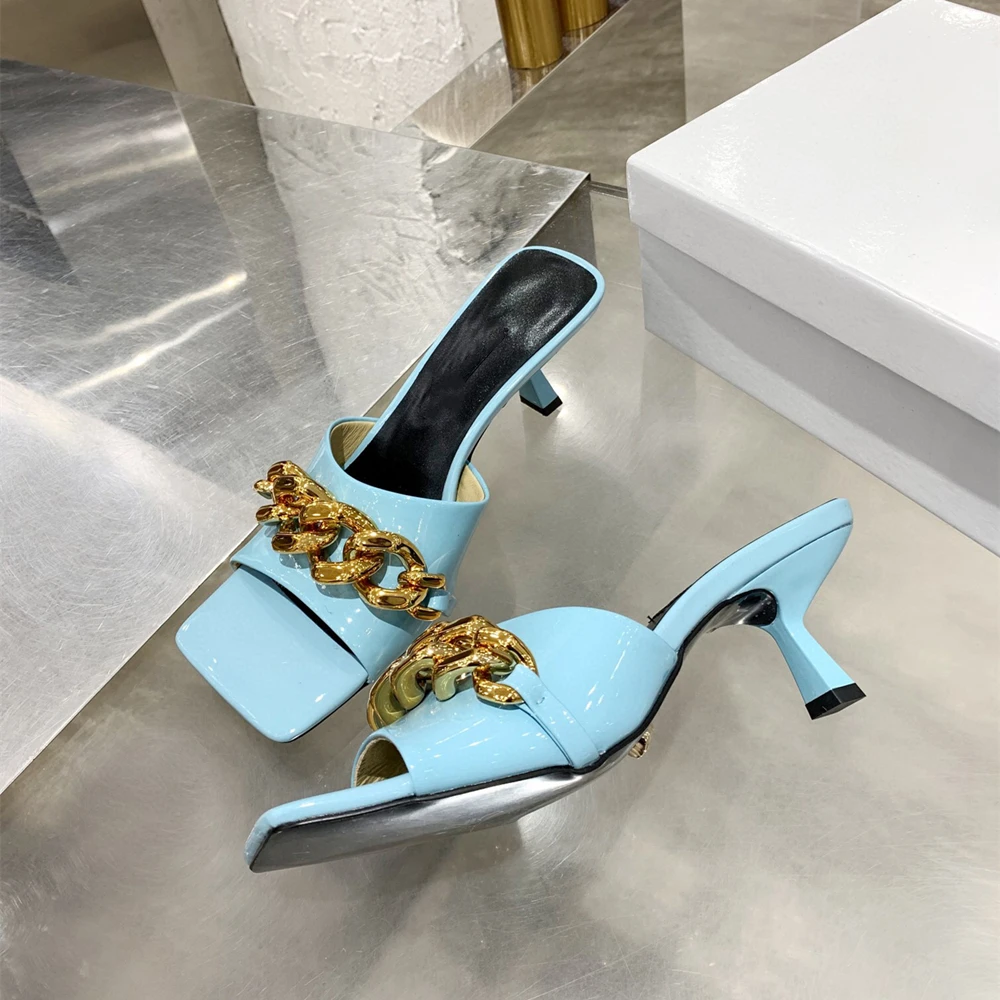 

Plus Size 35-42 Women's Shoes Metal Decoration Design Sandals Genuine Leather Ladies Shoes Fashion Spike Heels Women's Sandals