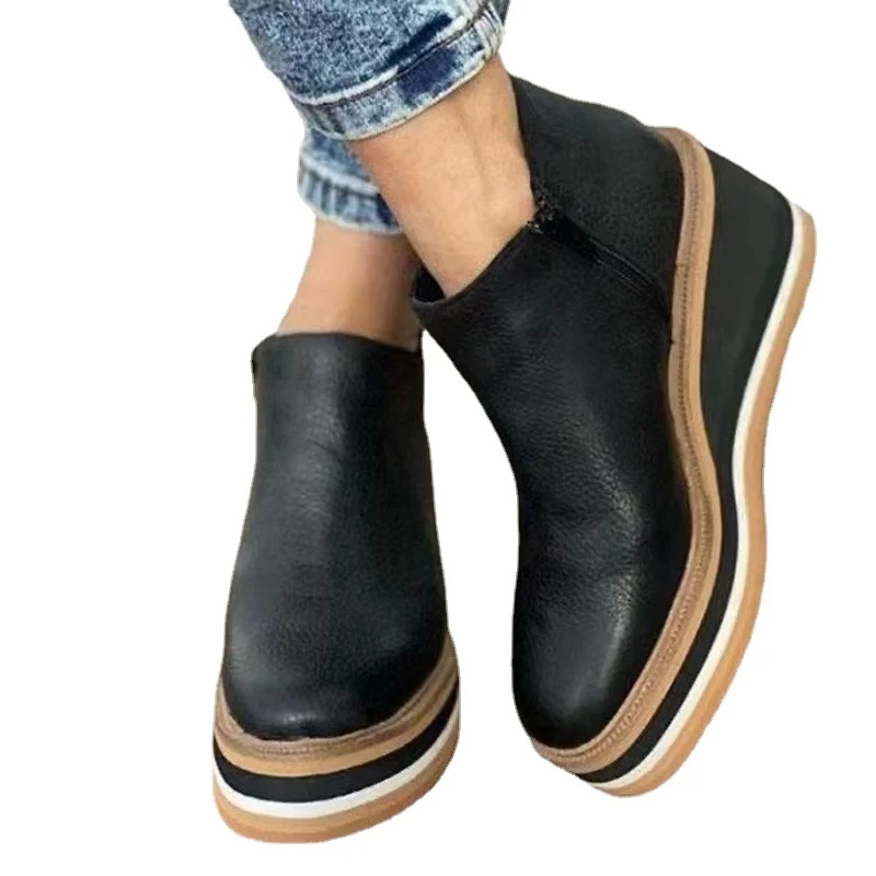 

Women's Boots New Winter Wedges Ladies Round Toe 4cm Heel Zipper Short Boots Comfortable Ankle Boots Botas De Mujer Size 35-43