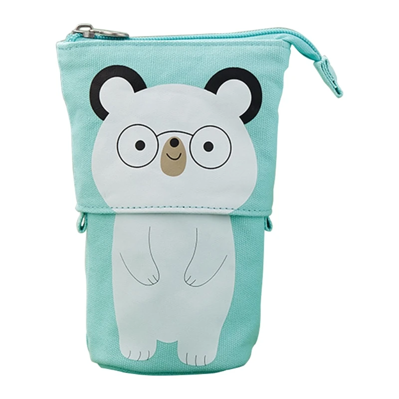 

G92E Canvas Telescopic Pencil Case Cartoon Zipper Pencil Pouch DualUse Stand Pen Case