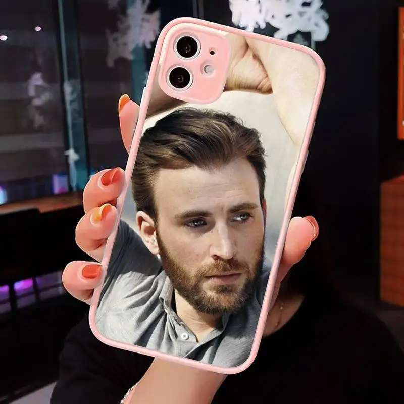 

Chris Evans Phone Case For iPhone 12 11 Mini Pro XR XS Max 7 8 Plus X Matte transparent Pink Back Cover