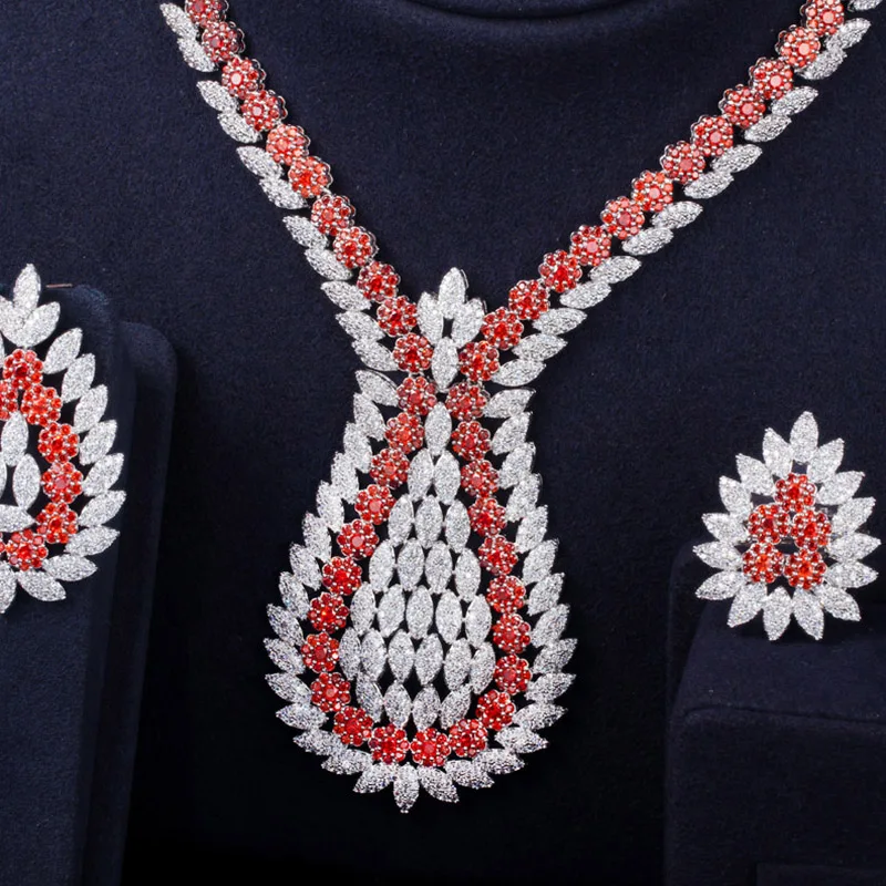 Серьги-подвески женские с белым и красным фианитом 4 шт. | Наборы украшений