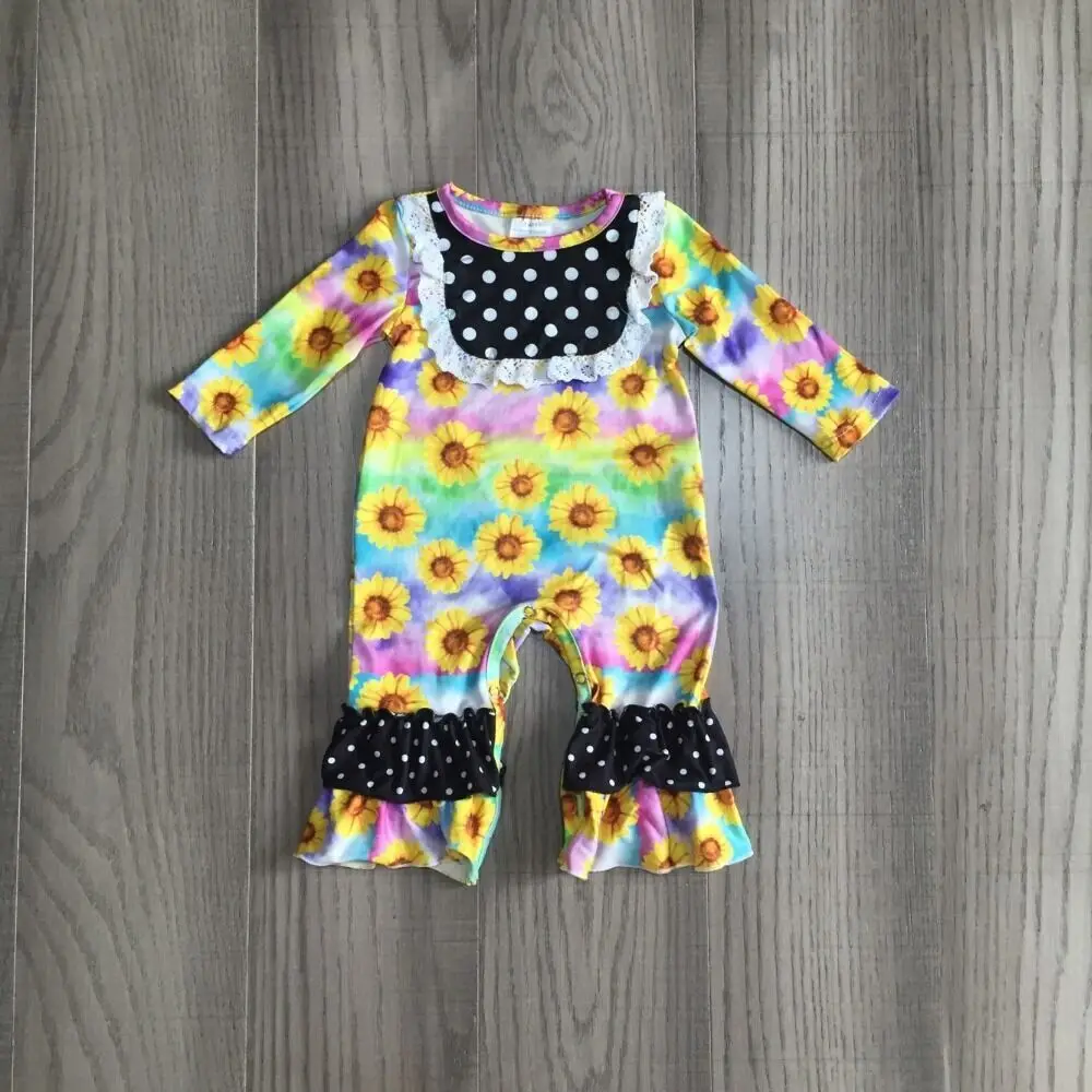 

girlymax romper baby fall winter romper infant tie dye toddler sunflower romper baby fall romper with ruffle