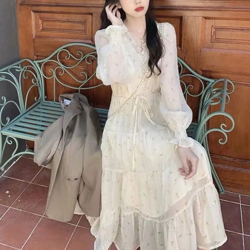 Женское шифоновое платье с V-образным вырезом элегантное Повседневное средней