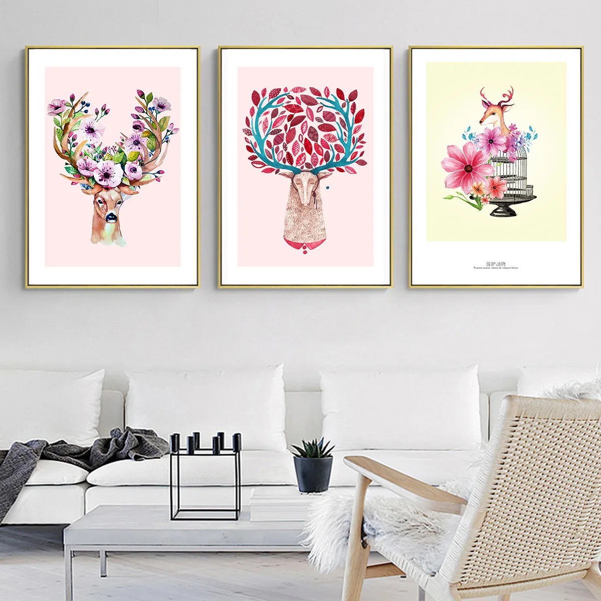 Картина маслом Единорог олень с цветами над головой постер на холсте настенное