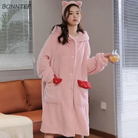 robes women couple winter lounge basic sweet thickening patchwork korean style loose cozy casual homewear ins design simple new