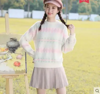 Princess sweet lolita sweater Winter round collar diamond printed sweater junior high school students Korean vision LXZL036
