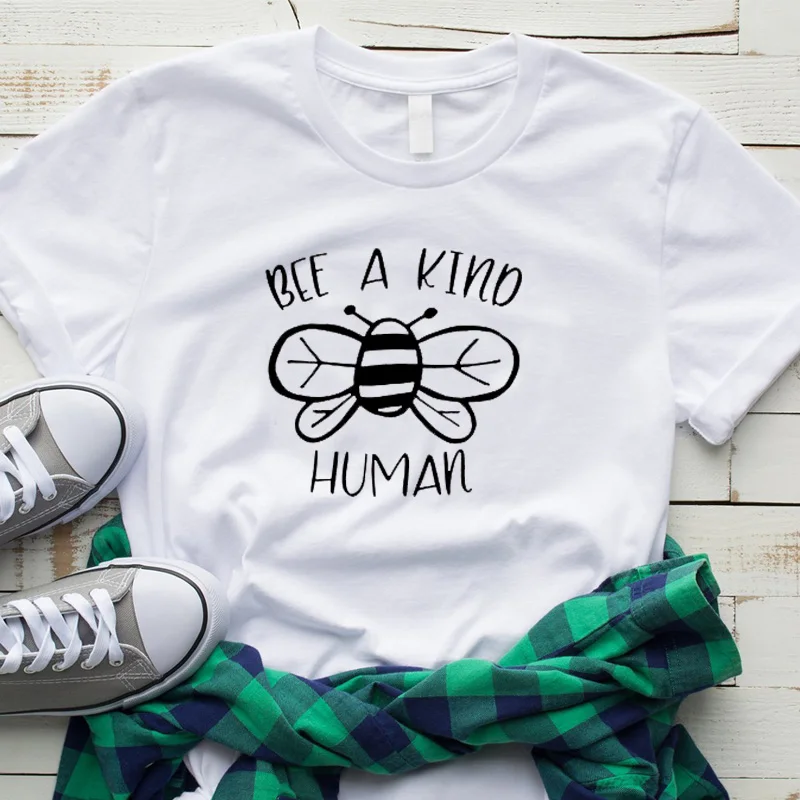 

Bee A Kind Human Women Tshirt Save The Bees T Shirt Tumblr Pure Cotton Shirts Hipster Summer Tees Girl Ulzzang Tops Dropshipping