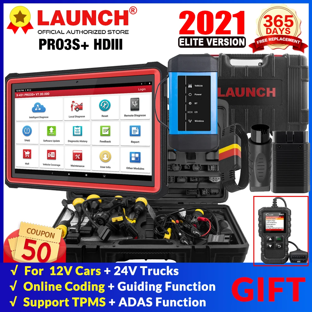 Диагностические инструменты LAUNCH X431 PRO3S + HDIII obd2 сканер кодов для автомобилей и