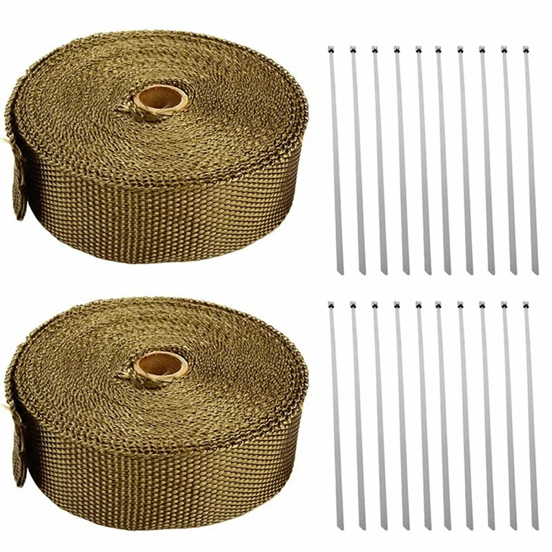 

2 Roll x 2 inch 50 Ft Titanium Fiberglass Exhaust Header Heat Wrap Tape + 20 Ties Kit