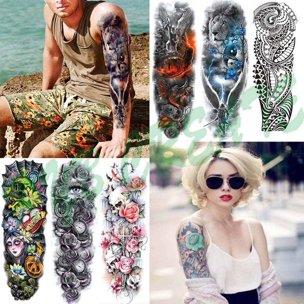 Водонепроницаемая Временная тату наклейка тотемная Геометрическая полная рука
