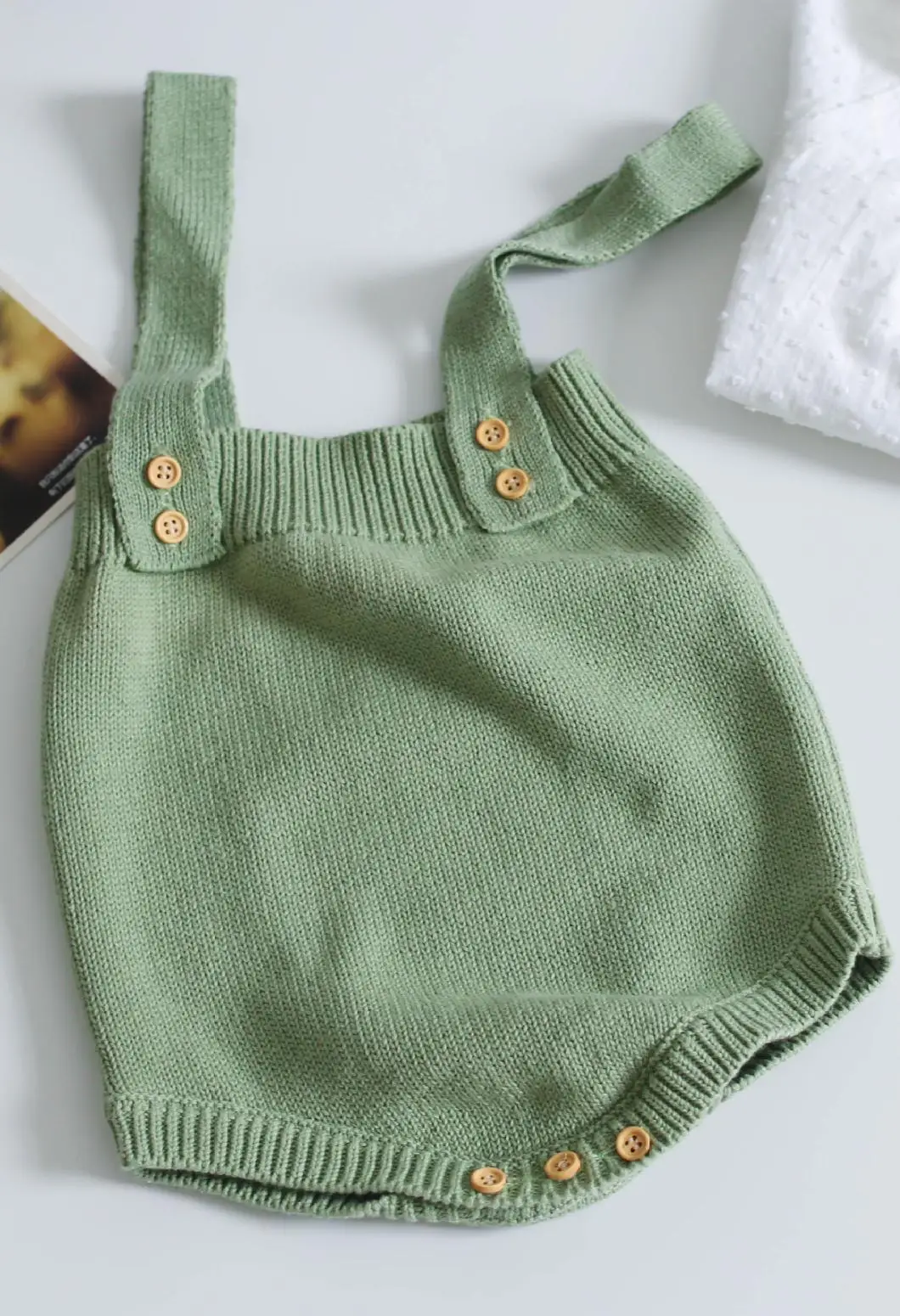 green romper Детские вязаные детские комбинезоны милые комбинезоны одежда для новорожденных девочек и мальчиков Детский комбинезон без рукавов для маленьких девочек и мальчиков, комбинезон для детей от 0 до 24 месяцев - Цвет: green romper