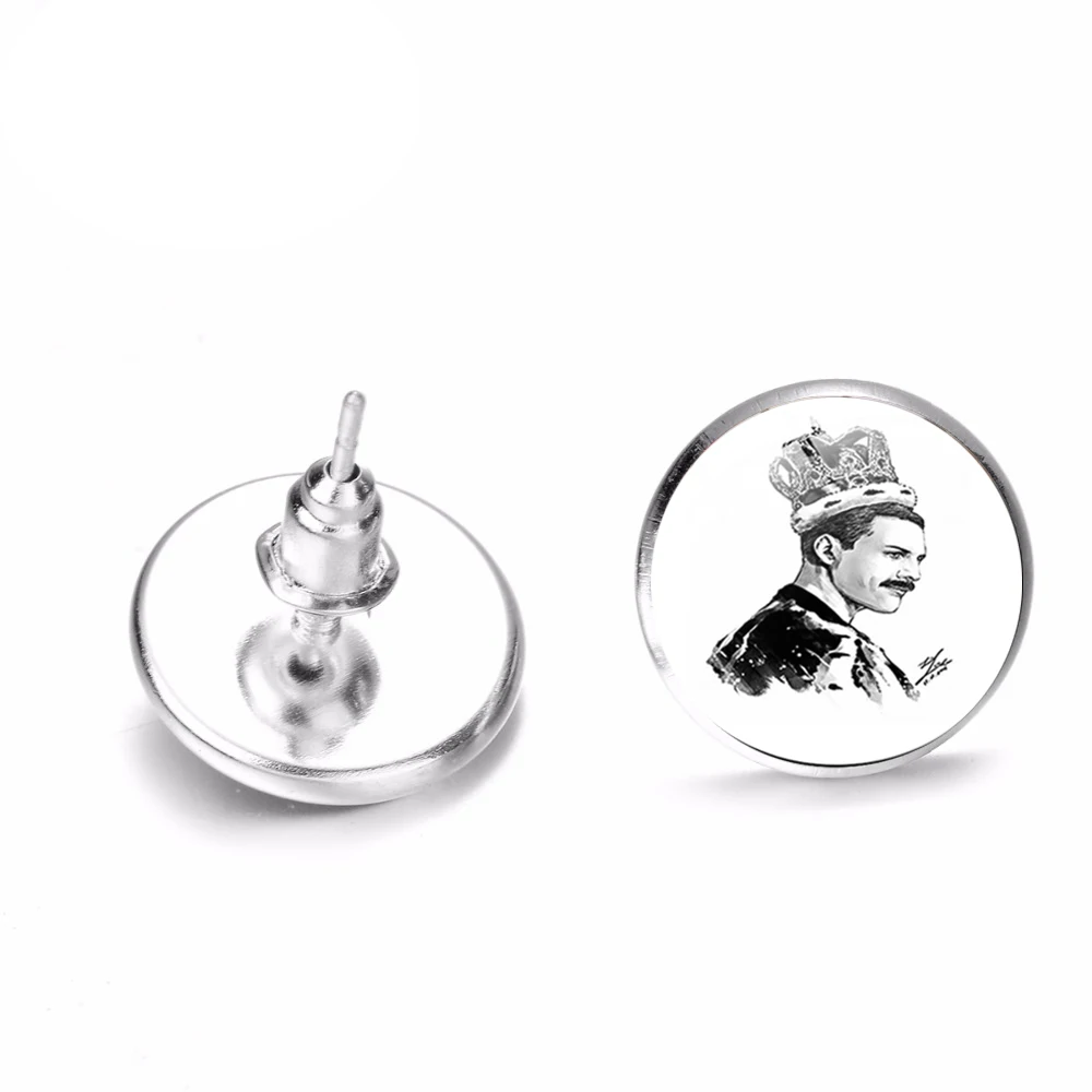 Freddie Mercury Cool Punk Earrings Popular Band Lead Singer Art Photo Glass Cabochon Delicate Stud for Fans Gift | Украшения и