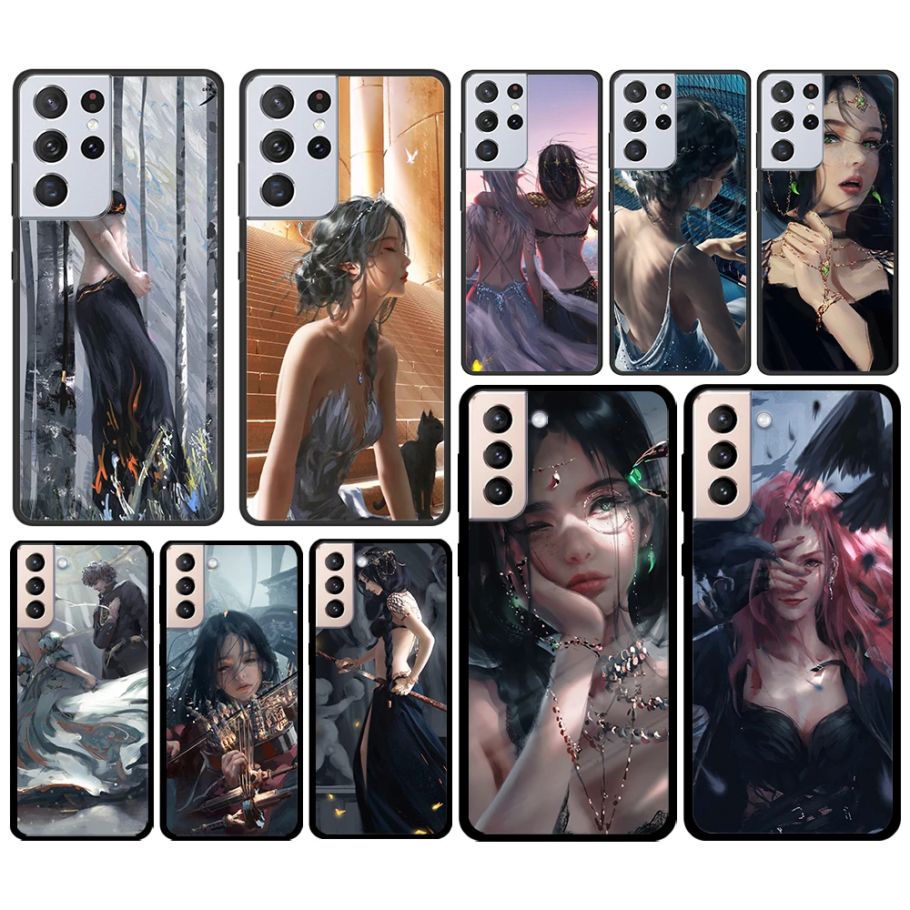

Princess fantasy girl art for Samsung Galaxy S21 S20 FE Ultra Lite S10 S9 S8 S7 S6 Edge Plus Silicone Soft Black Phone Case