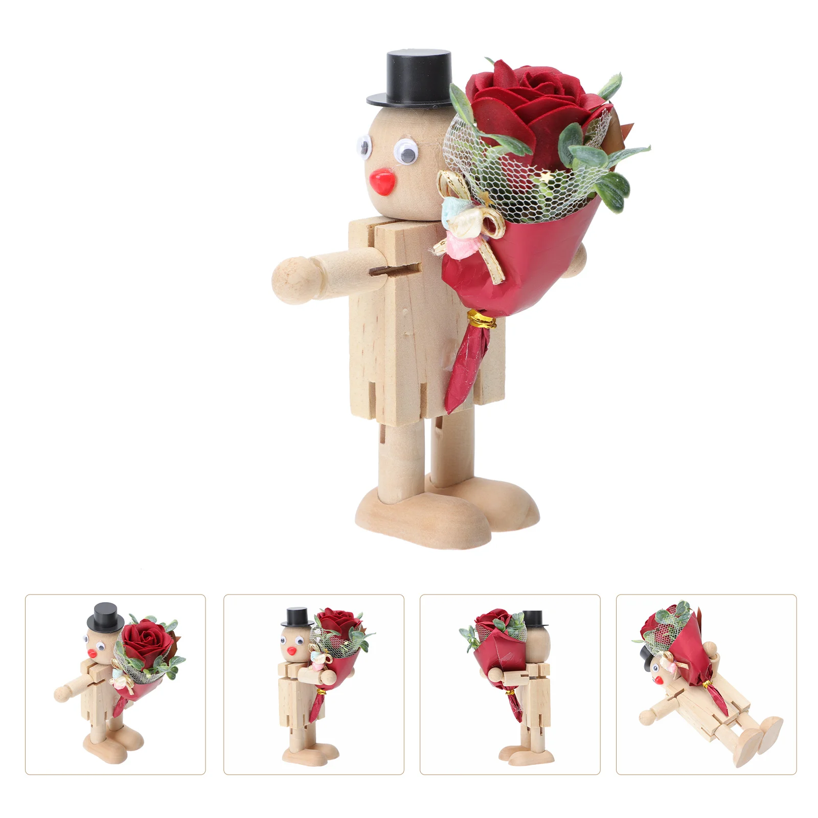 

1Pc Fake Flower Xmas Desktop Decor Puppet Holding Bouquet Decor Gift Choice