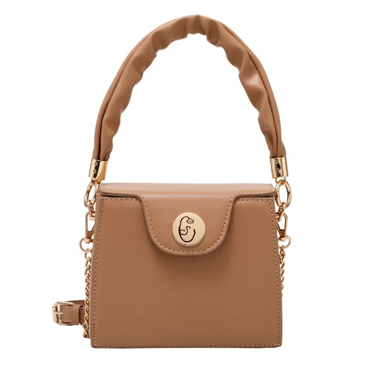Designer Ruched Handle Box Shoulder Purses 2021 Summer Solid Bucket Flap Hand Bags Luxury Chains Purses And Handbags For Women