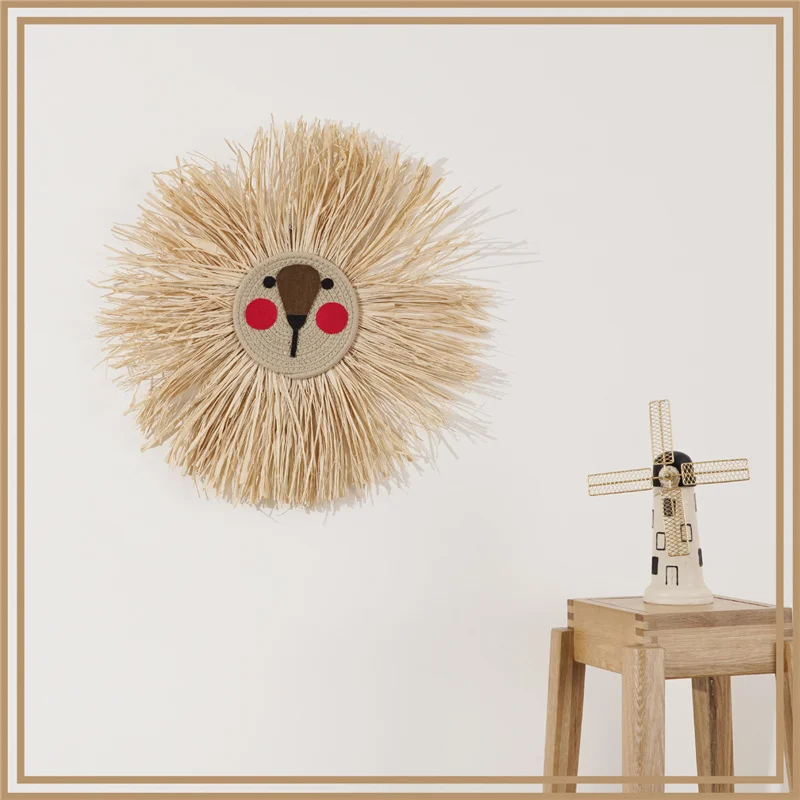

Nordic Hand Woven Cartoon Lion Hanging Decorations Cotton Thread Weaving Animal Head Ornament Children Room Wall Hanging