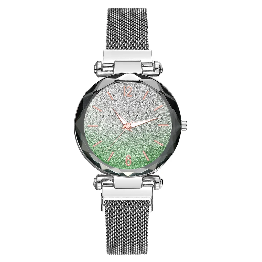 

Women Digital Watches Luxury Magnet Watch Fashion Female Silver Alloy Strap Casual Gradient Color Ladies Quartz Watch For Women