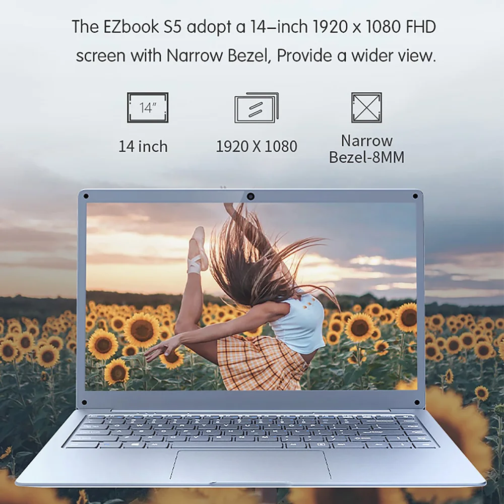 

EZbook S5 14 Inch Ultra Slim Notebook PC 4GB 64GB Intel N3350 Quad Core Win 10 Laptop 1920*1080 IPS Screen Notebook Computer