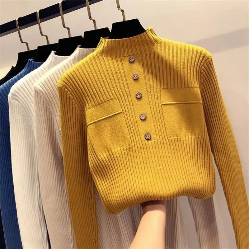 

Women's high neck knitted sweater winter 2020 casual solid color long sleeve Pullover fashion slim elastic women's Pullover