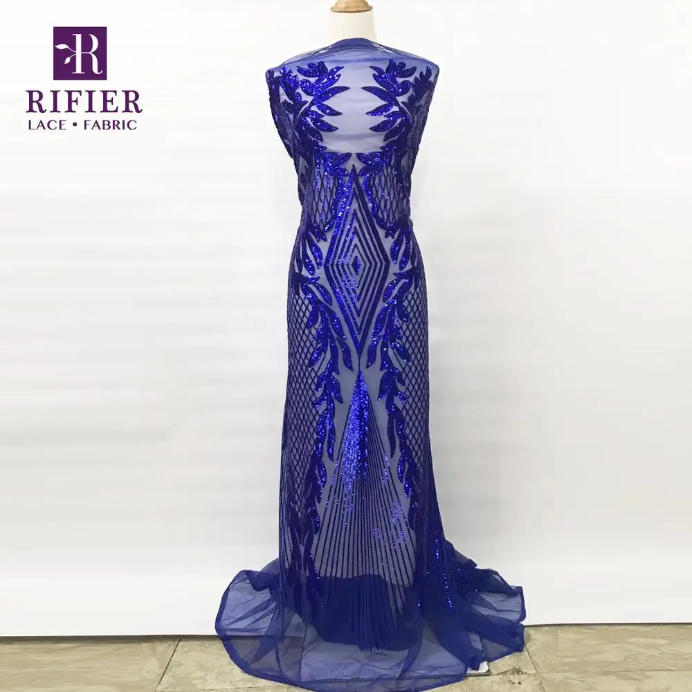 

2019 High Quality Sequins Net Lace Fabrics Royal Blue Color Sequined Style Guinea Lagos Noble Design Wedding Prom Net Fabrics