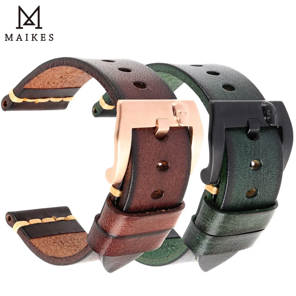 

MAIKES Handmade Italian Leather Watch Band 18mm 19mm 20mm 21mm 22mm 24mm Vintage Watch Strap For Panerai Omega IWC Watchband