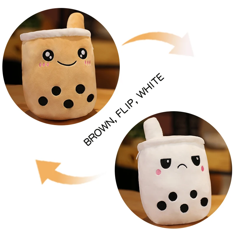 

Kawaii Flip Double-Side Boba Milk Cups Plush Toys For Girls Kids Stuffed Two-Sided Show Different Mood Peluches Simulation Doll