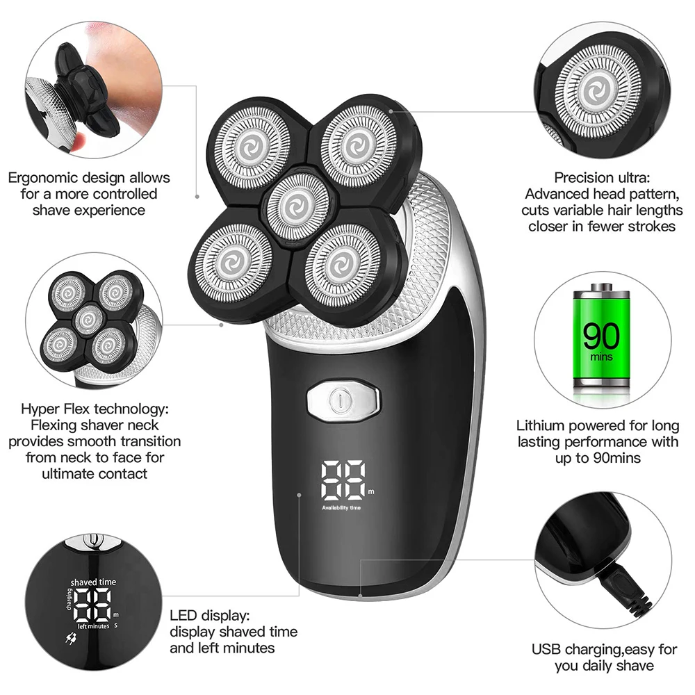 

Men 5 in 1 Electric Shaver Grooming Kit Five Headed Beard Hair Razor Cordless and Rechargeable Hair Shaver LK5800