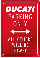 ducati parking only all other will be towed stamped metal sign red