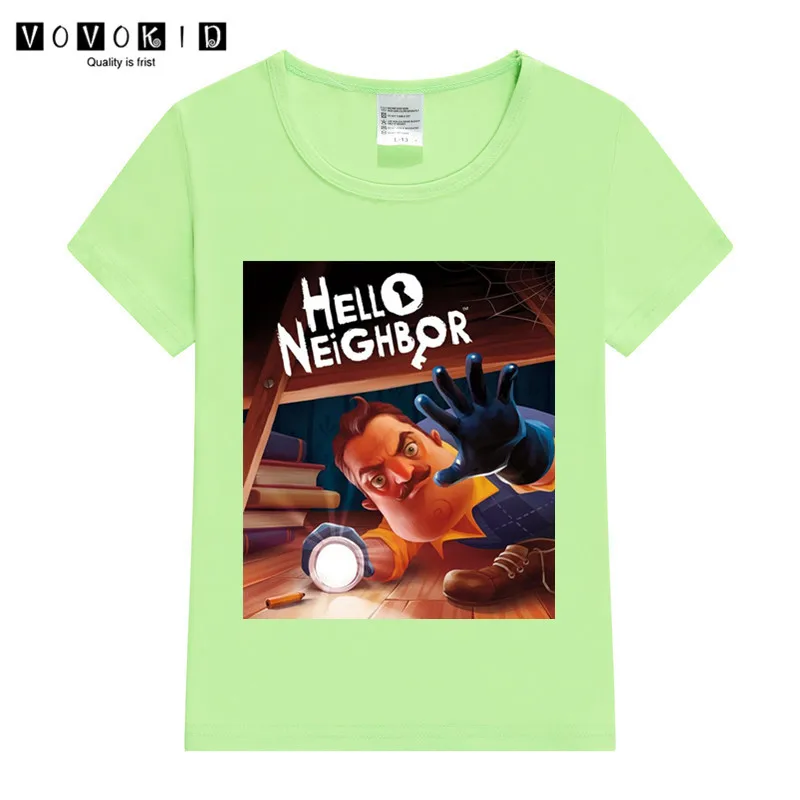 Забавная мультяшная Футболка с принтом Hello Neighbor 0 для маленьких девочек и