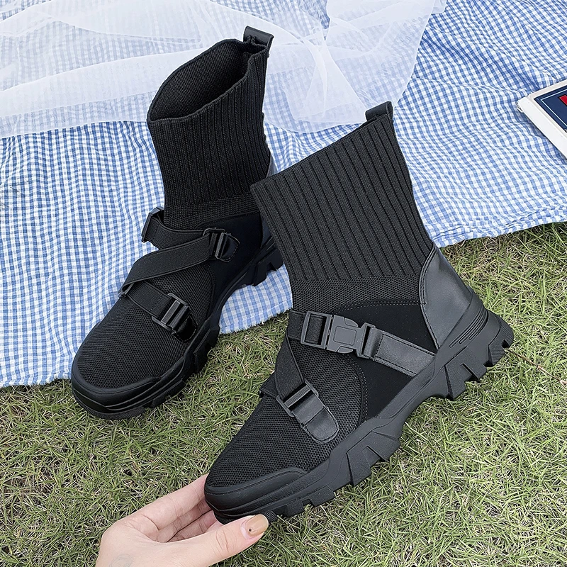 

Кроссовки-носки женские из эластичной ткани, повседневная обувь до середины икры, из эластичной ткани, осень 2021