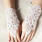 Недорогие короткие кружевные перчатки без пальцев, 1 пара, свадебные перчатки для невесты, выпускного, Вечерние перчатки для вождения, свадебные аксессуары