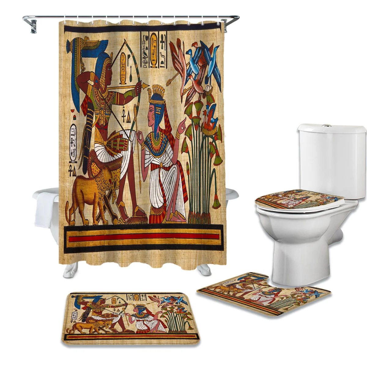 Занавеска для душа и ковер ванной комнаты набор с желтой крышкой унитаза