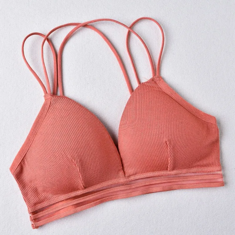 

French Triangle Cup Thin Shoulder Strap Beauty Back Tube Top Sexy Bra Solid Color Thread Camisole