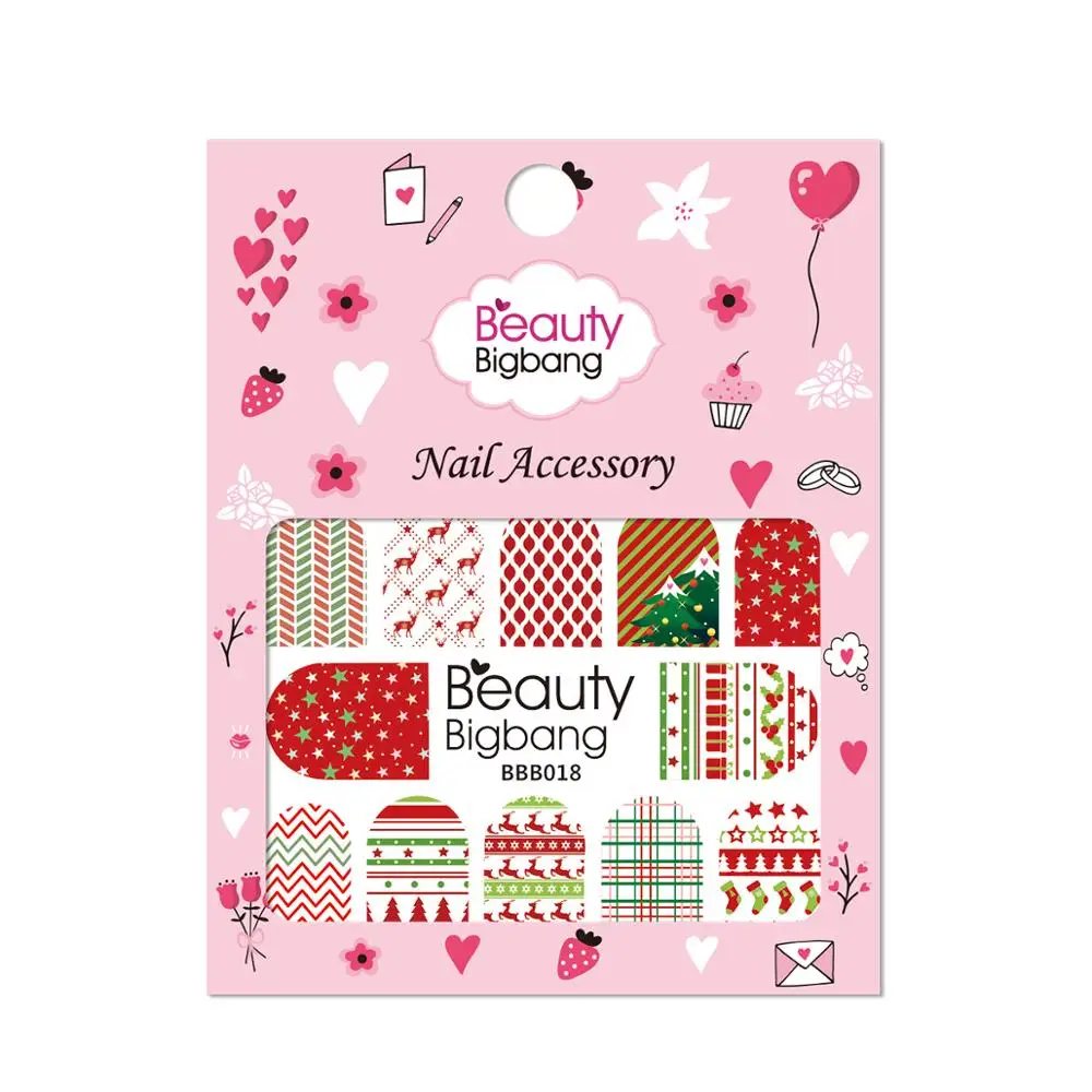 18 BeautyBigBang 1 шт., рождественские наклейки для ногтей, переводная картинка, Рождественский Санта Клаус, олень, маникюрные наклейки, наклейки для ногтей, водные наклейки, украшения - Цвет: 18