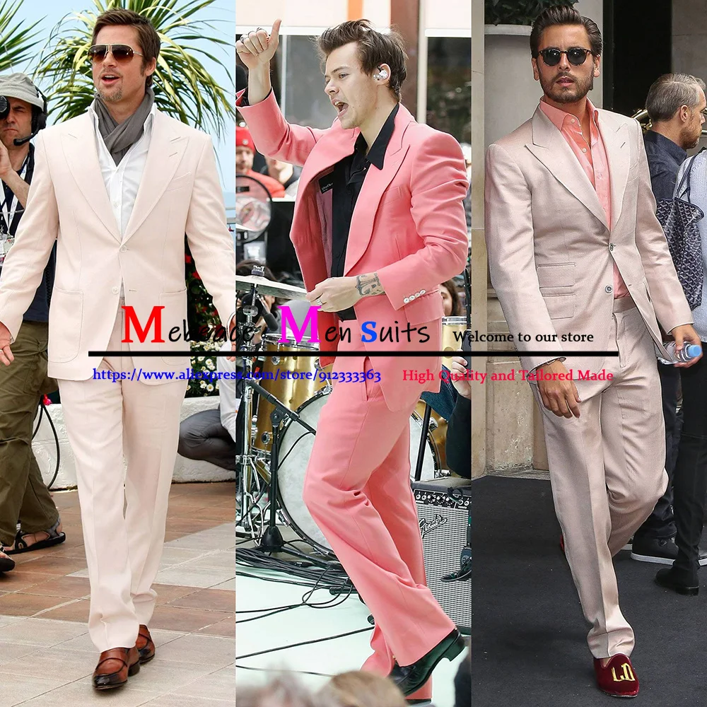 

Модный розовый официальный деловой Блейзер, классические мужские повседневные Костюмы, винтажный свадебный смокинг для жениха, комплект из 2 предметов, костюм (пиджак + брюки)