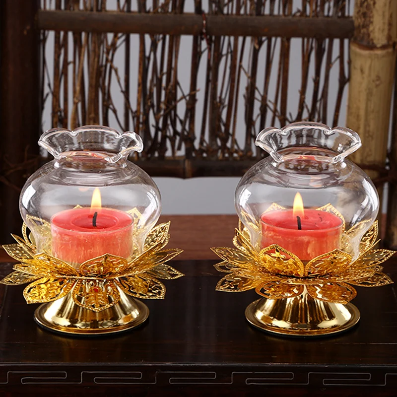 Фонарь подсвечник держатель лампы маленький металлический золотой Лотос цветок