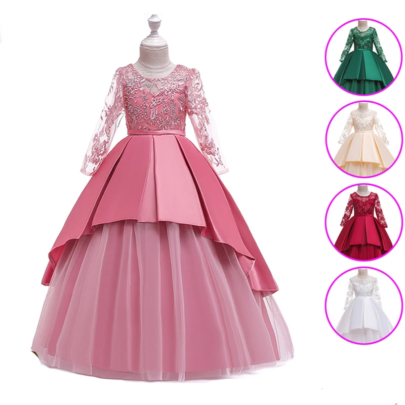 

С выбитым принтом для девочек с длинными рукавами в стиле «принцесс» для детей и пышной юбкой из газовой ткани для вечерние платье подходит ...