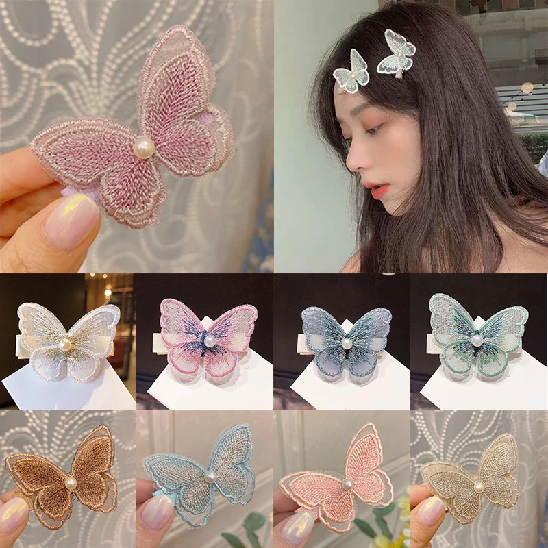

1pcs Retro Stereoscopic Butterfly Hair Clip Bangs Women Pearl Mesh Yarn Hairpin Girls Wedding Shoot Decoration Hair Accessories