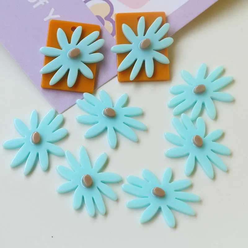 

Spring style 50pcs/lot color print cartoon flowers shape acrylic flatback beads diy jewelry earring/garment pendants accessory