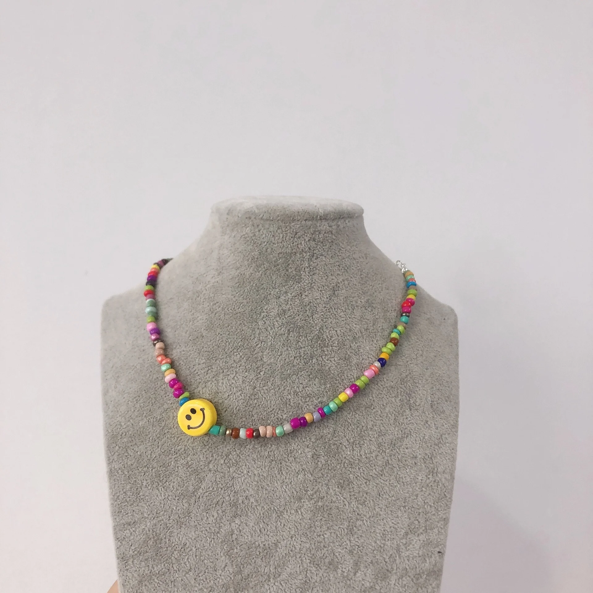 

KPOP Lisa Jennie Multi Color Beads Necklace Fashion Handmade Jewelry Smile Pendant Chain Choker Necklace Women Girls