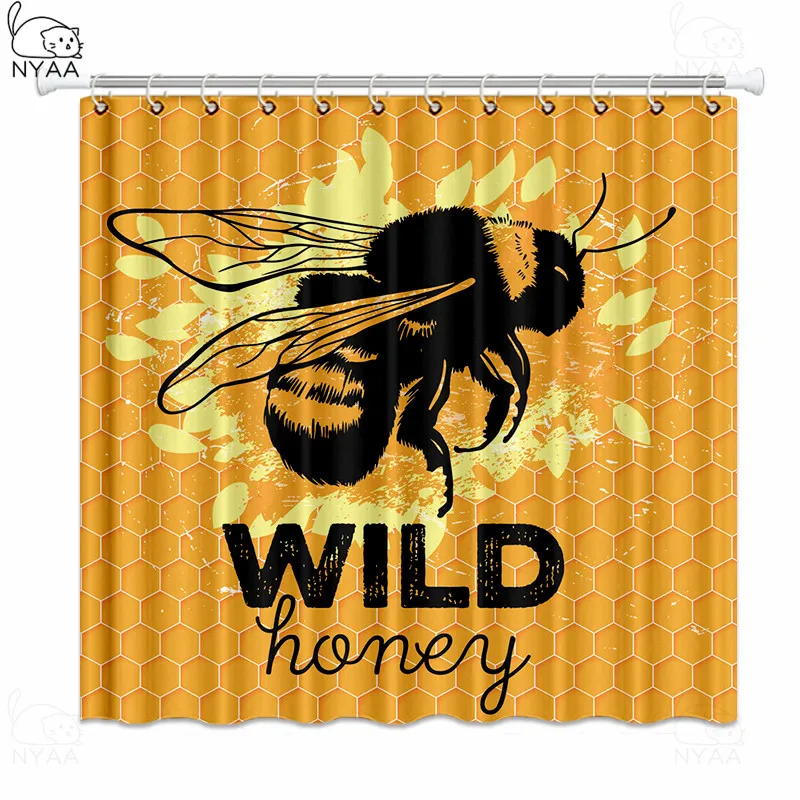 

Rhinestones Yellow Fly Big Honey Bee Wasp Small Funny Crystal Patch with Insects On Black Shower Curtains Waterproof Polyester