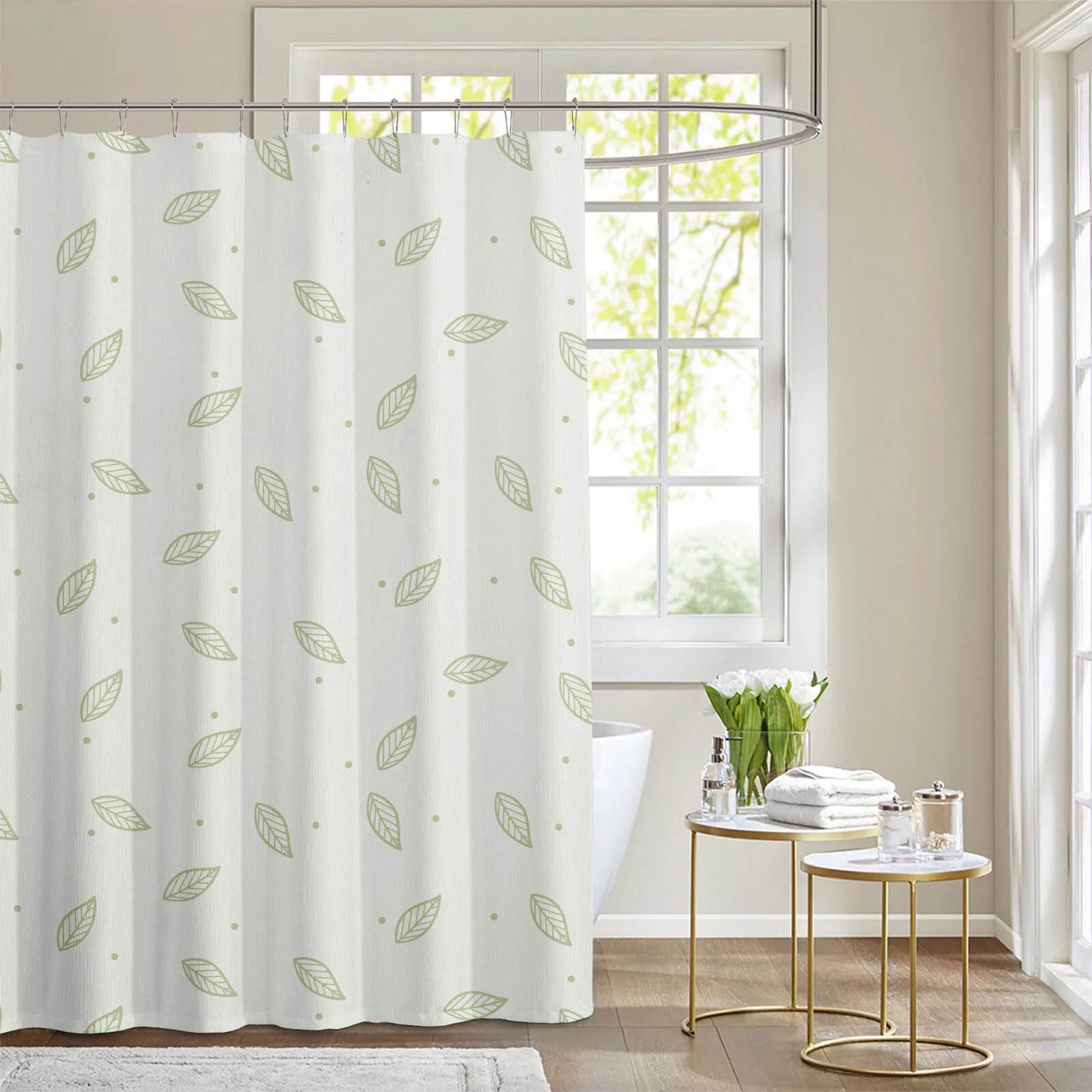 Simple Childrens Shower Curtain With Plant Leaves, Waterproof And
Mildew Proof Polyester Bathroom Bathtub Shower Curtain