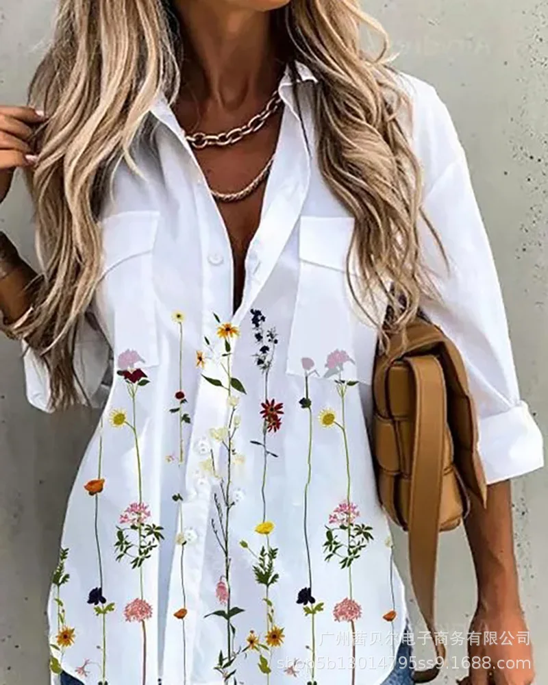 

Женская рубашка с длинным рукавом и принтом, лето-осень 2021